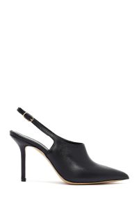 کفش زنانه مشکی سگک‌دار پشت‌باز پاشنه‌بلند نازک دری مد