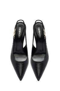 کفش زنانه مشکی سگک‌دار پشت‌باز پاشنه‌نازک دری مد