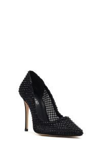 کفش زنانه مشکی نگین‌دار پاشنه‌بلند نازک استیلتو دری مد