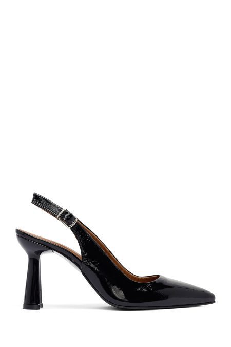 کفش زنانه مشکی پشت‌باز پاشنه‌بلند ضخیم دری مد