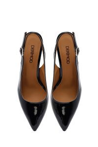 کفش زنانه مشکی پشت‌باز پاشنه‌بلند ضخیم دری مد