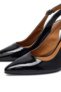 کفش زنانه مشکی پشت‌باز پاشنه‌بلند ضخیم دری مد