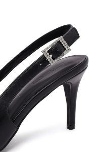 کفش زنانه مشکی پشت‌باز پاشنه‌نازک دری مد