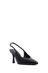 کفش زنانه مشکی پشت‌باز پاشنه‌نازک دری مد