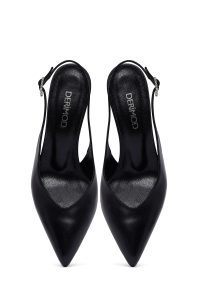 کفش زنانه مشکی پشت‌باز پاشنه‌نازک دری مد