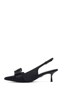 کفش زنانه مشکی پشت‌باز پاپیون‌دار پاشنه‌نازک دری مد