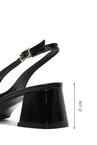 کفش زنانه مشکی چرم ورنی بنددار پاشنه‌ضخیم کوتاه پشت باز دری مد