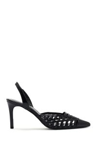 کفش زنانه مشکی چرم ورنی پاشنه نازک پشت باز دری مد