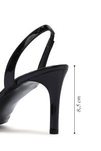 کفش زنانه مشکی چرم ورنی پاشنه نازک پشت باز دری مد