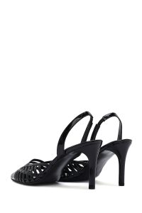 کفش زنانه مشکی چرم ورنی پاشنه نازک پشت باز دری مد