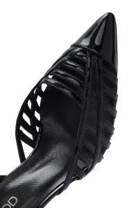 کفش زنانه مشکی چرم ورنی پاشنه نازک پشت باز دری مد