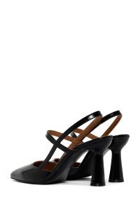 کفش زنانه مشکی چرم ورنی پاشنه‌دار پشت باز دری مد