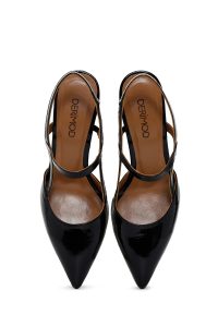 کفش زنانه مشکی چرم ورنی پاشنه‌دار پشت باز دری مد