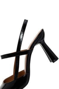 کفش زنانه مشکی چرم ورنی پاشنه‌دار پشت باز دری مد