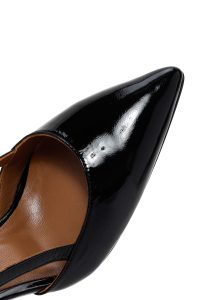 کفش زنانه مشکی چرم ورنی پاشنه‌دار پشت باز دری مد