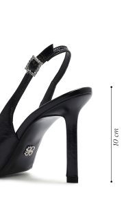 کفش زنانه مشکی چرم پاشنه نازک پشت باز بنددار دری مد