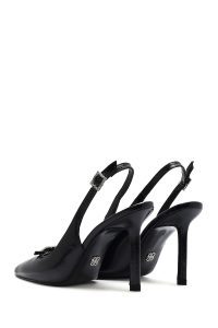 کفش زنانه مشکی چرم پاشنه نازک پشت باز بنددار دری مد