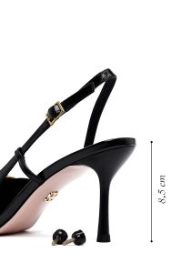 کفش زنانه مشکی چرم پاشنه نازک پشت باز بنددار دری مد