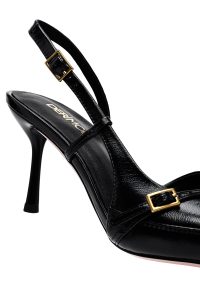 کفش زنانه مشکی چرم پاشنه نازک پشت باز بنددار دری مد