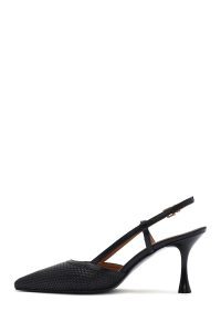 کفش زنانه مشکی چرم پاشنه نازک پشت باز دری مد