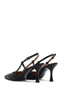 کفش زنانه مشکی چرم پاشنه نازک پشت باز دری مد