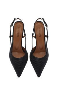 کفش زنانه مشکی چرم پاشنه نازک پشت باز دری مد