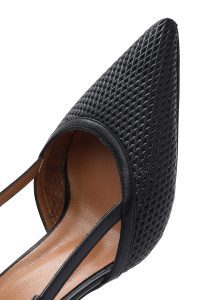 کفش زنانه مشکی چرم پاشنه نازک پشت باز دری مد