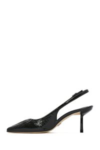 کفش زنانه مشکی چرم پاشنه نازک پشت باز دری مد