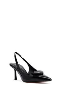 کفش زنانه مشکی چرم پاشنه نازک پشت باز دری مد