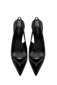 کفش زنانه مشکی چرم پاشنه نازک پشت باز دری مد