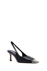 کفش زنانه مشکی چرم پاشنه نازک پشت باز دری مد