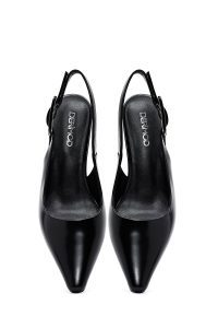 کفش زنانه مشکی چرم پاشنه نازک کوتاه پشت باز دری مد