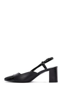 کفش زنانه مشکی چرم پاشنه‌دار پشت باز دری مد