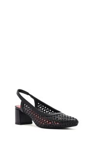 کفش زنانه مشکی چرم پاشنه‌ضخیم کوتاه پشت باز دری مد