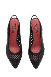 کفش زنانه مشکی چرم پاشنه‌ضخیم کوتاه پشت باز دری مد