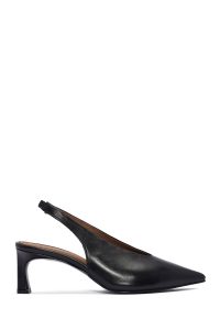 کفش زنانه مشکی چرم کش‌دار پشت باز پاشنه‌کوتاه دری مد