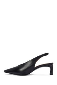 کفش زنانه مشکی چرم کش‌دار پشت باز پاشنه‌کوتاه دری مد