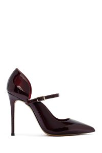 کفش زنانه ورنی زرشکی سگک‌دار پاشنه‌بلند نازک دری مد