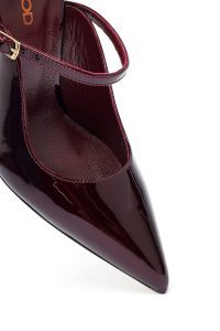 کفش زنانه ورنی زرشکی سگک‌دار پاشنه‌بلند نازک دری مد