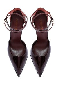 کفش زنانه ورنی زرشکی مچی سگک‌دار پاشنه‌بلند ضخیم دری مد