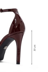 کفش زنانه ورنی زرشکی پاشنه‌بلند نازک استیلتو مچی سگک‌دار دری مد