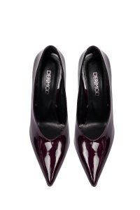 کفش زنانه ورنی زرشکی پاشنه‌نازک استیلتو دری مد