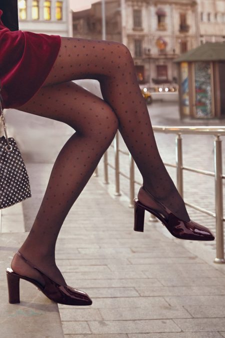 کفش زنانه ورنی زرشکی پشت‌باز پاشنه‌بلند ضخیم دری مد