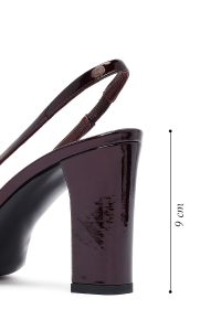 کفش زنانه ورنی زرشکی پشت‌باز پاشنه‌بلند ضخیم دری مد