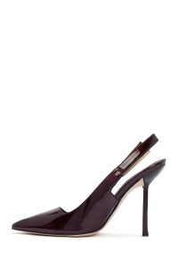 کفش زنانه ورنی زرشکی پشت‌باز پاشنه‌بلند نازک دری مد