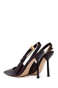 کفش زنانه ورنی زرشکی پشت‌باز پاشنه‌بلند نازک دری مد