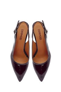 کفش زنانه ورنی زرشکی پشت‌باز پاشنه‌بلند ضخیم دری مد