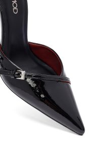 کفش زنانه ورنی مشکی پاشنه‌بلند نازک استیلتو مچی سگک‌دار دری مد