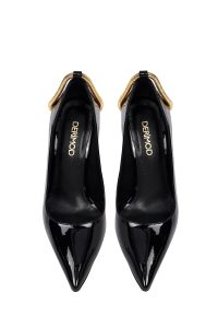 کفش زنانه ورنی مشکی پاشنه‌نازک استیلتو مچی سگک‌دار دری مد