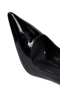 کفش زنانه ورنی مشکی پاشنه‌نازک استیلتو مچی سگک‌دار دری مد